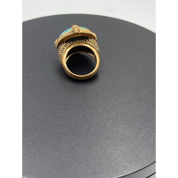 Barse THAI Signed Jubilee Turquoise‎ Round Thick Bronze Band Ring Sz 8.25 - Picture 7 of 11